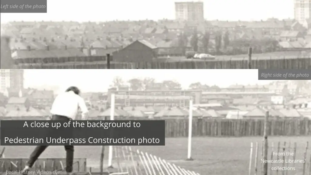 Closeup of an old photo showing construction of the Cowgate Pedestrian Underpass