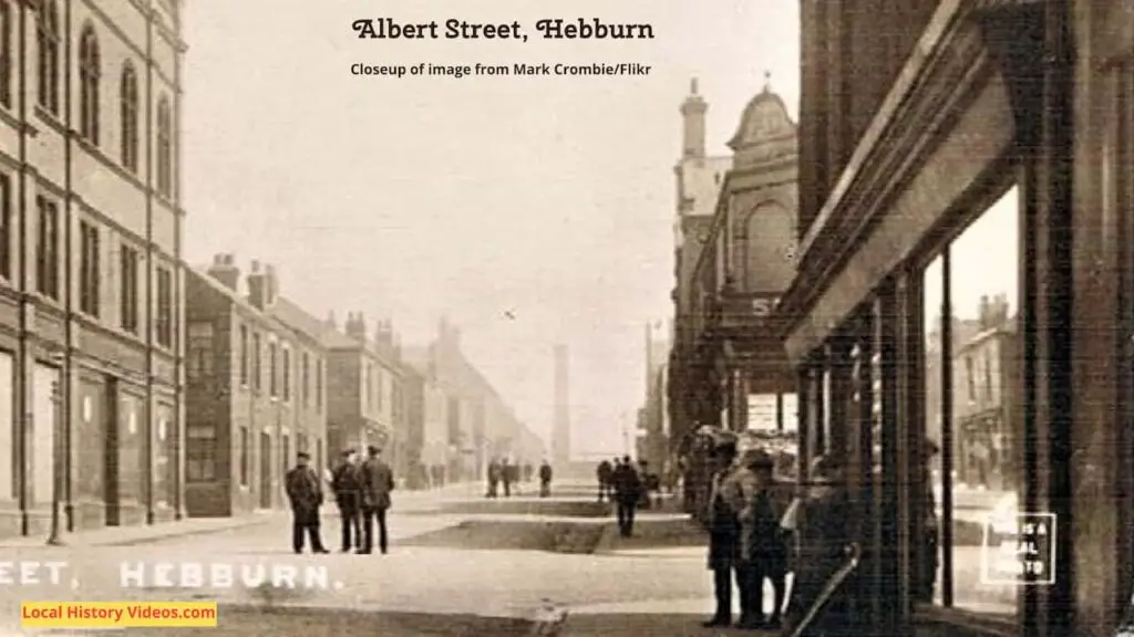Closeup of vintage postcard of Albert Street in Hebburn, Tyne & Wear, England