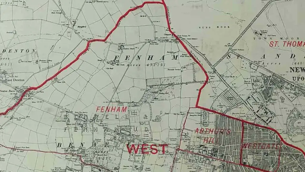 Extract of the Boundary Commission map of 1917, showing Fenham, Arthurs Hill, and Denton