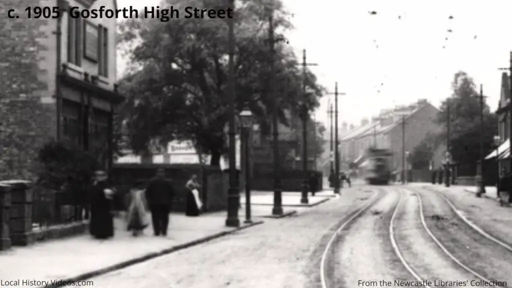 Old photo closeup of Gosforth High Street, Newcastle upon Tyne, circa 1905