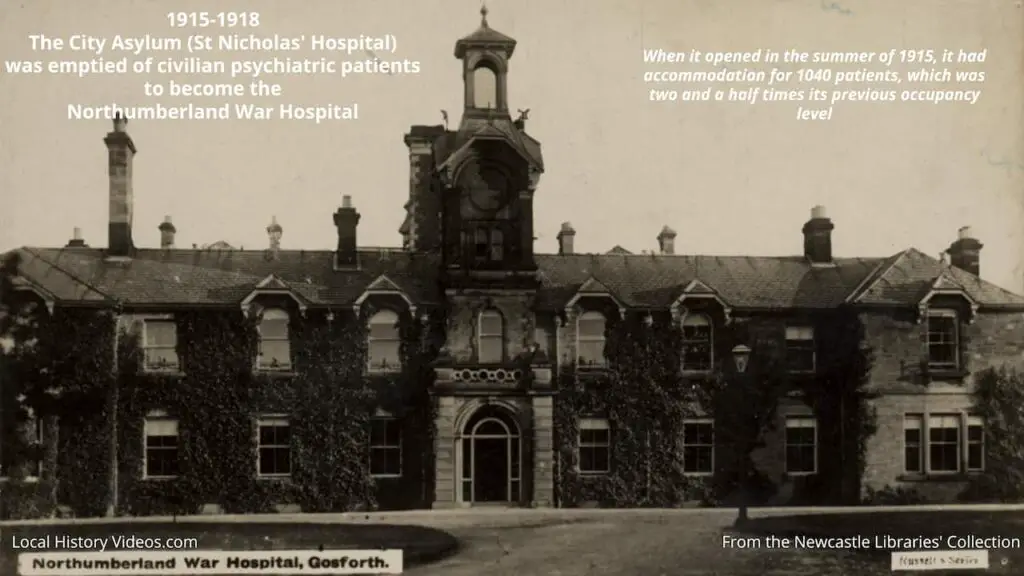 Old photo of St Nicholas Hospital at Gosforth, Newcastle upon Tyne, when it was being used as a WW1 War Hospital