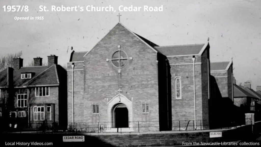 Old photo of St Robert's Church, Cedar Road, Fenham, Newcastle upon Tyne, taken in either 1957 or 1958