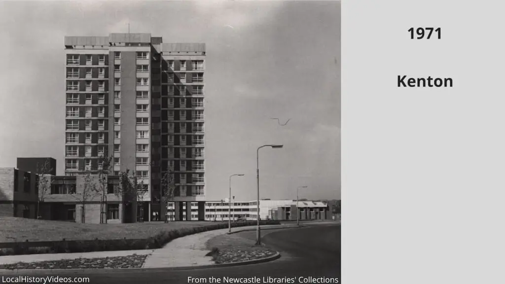 Old photo of a block of flats in Kenton, Newcastle upon Tyne, in 1971