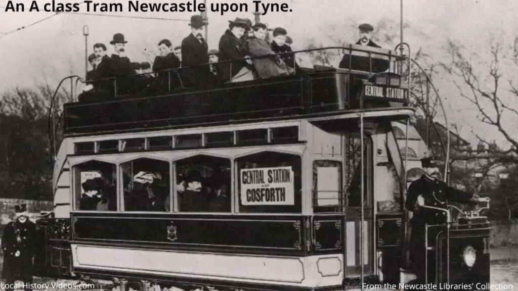 Old photo of an A class tram travelling from Central Station to Gosforth, Newcastle upon Tyne
