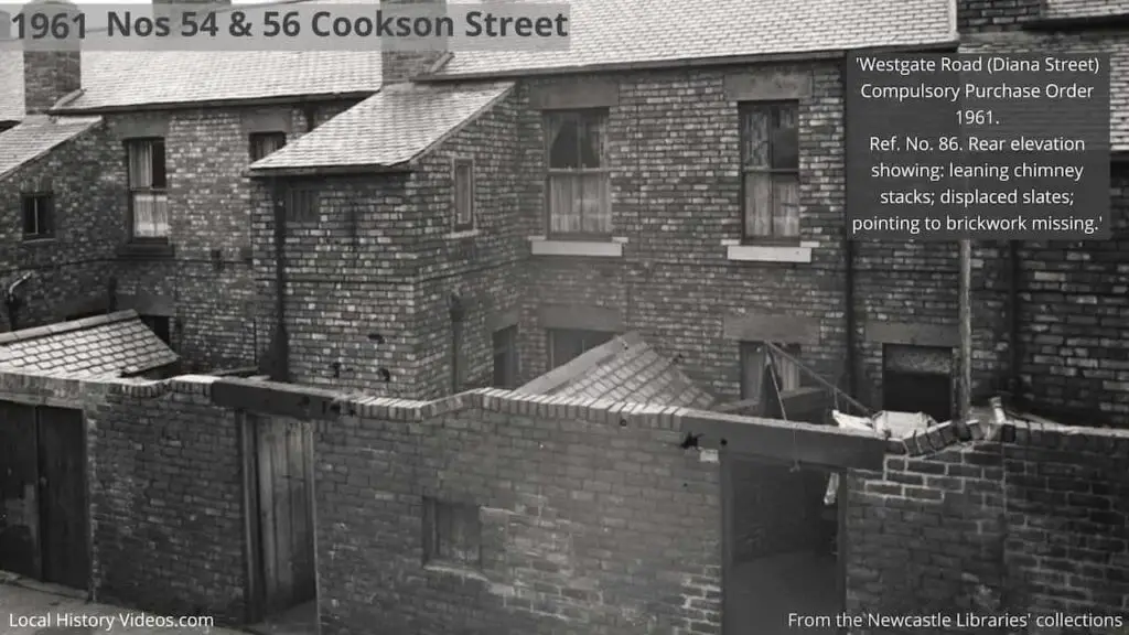 Old photo of numbers 54 and 56 Cookson Street, Newcastle upon Tyne, in the 1961 Compulsory Purchase Order schedule