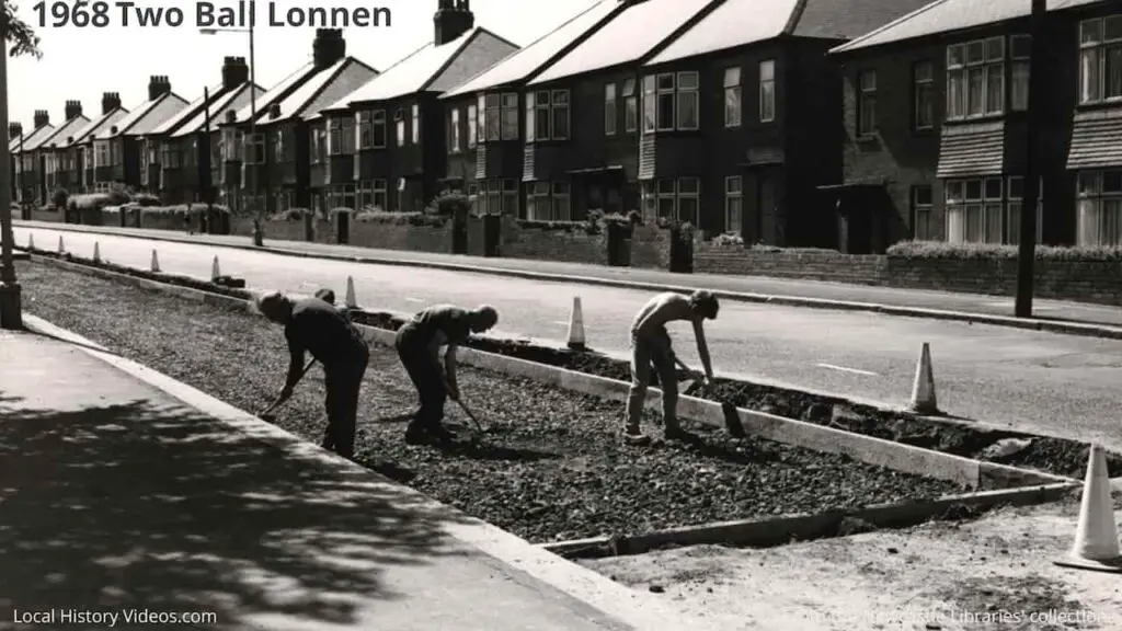 Old photo of road improvements at Two Ball Lonnen, Fenham, Newcastle upon Tyne, in 1968