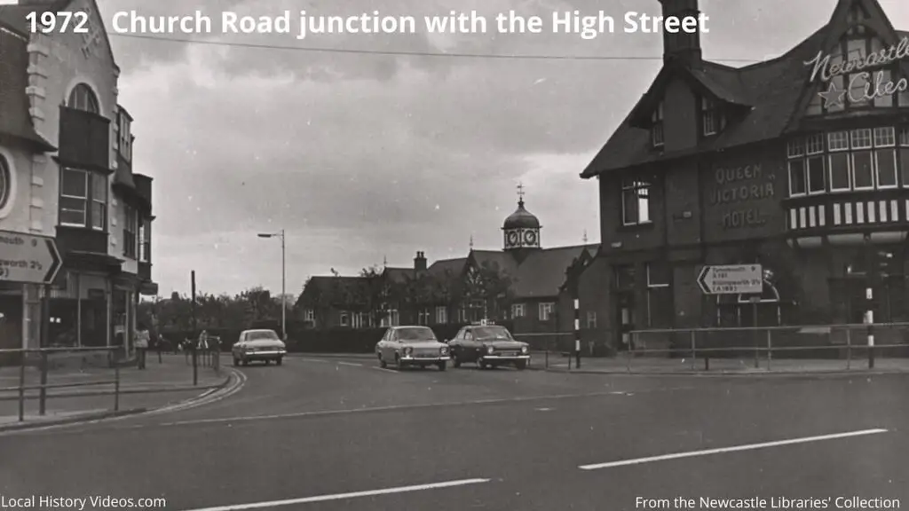 Old photo of the Church Road junction and Queen Victoria Hotel in Gosforth, in 1972