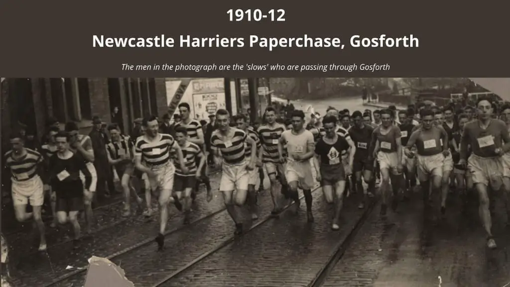 Old photo of the Newcastle Harriers Paperchase passing through Gosforth, Newcastle upon Tyne, between 1910-1912