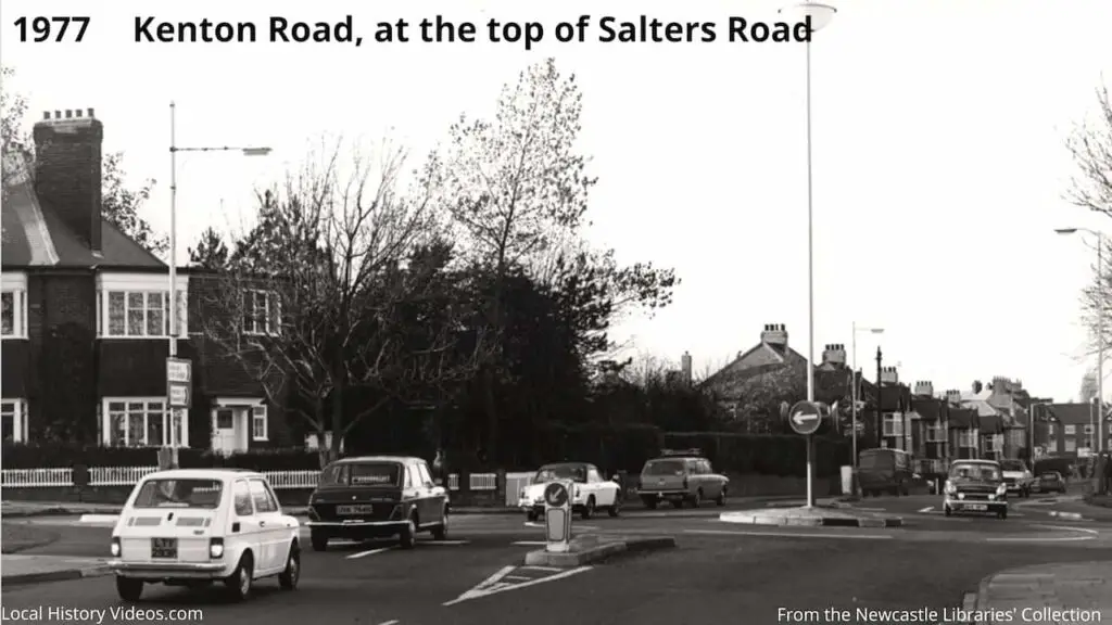 Old photo of the Salters Road roundabout near the Kenton Park shops in Gosforth, Newcastle upon Tyne, in 1977