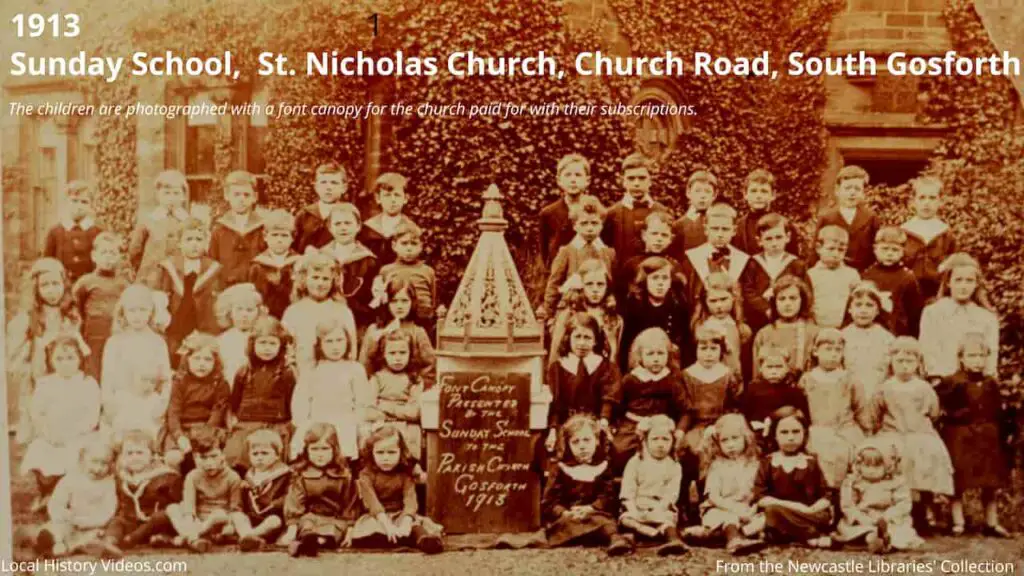Old photo of the Sunday School children of St Nicholas Church, Gosforth, Newcastle upon Tyne, in 1913