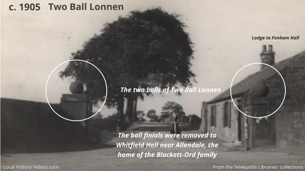 Old photo of the column balls at Two Ball Lonnen, Fenham, Newcastle upon Tyne, circa 1905
