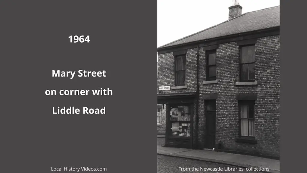 Old photo of the corner of Mary Street and Liddle Road, west end of Newcastle upon Tyne, in 1964