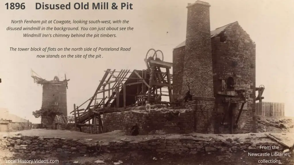 Old photo of the disused Old Mill and Pit at Cowgate, Newcastle upon Tyne, in 1896