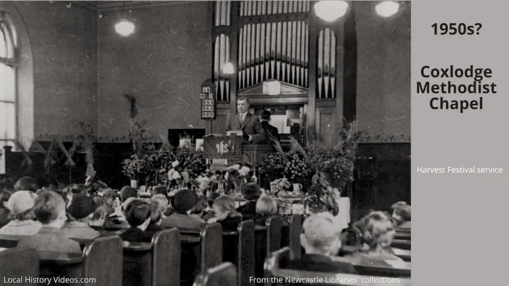 Old photo of the interior of the Coxlodge Methodist Chapel