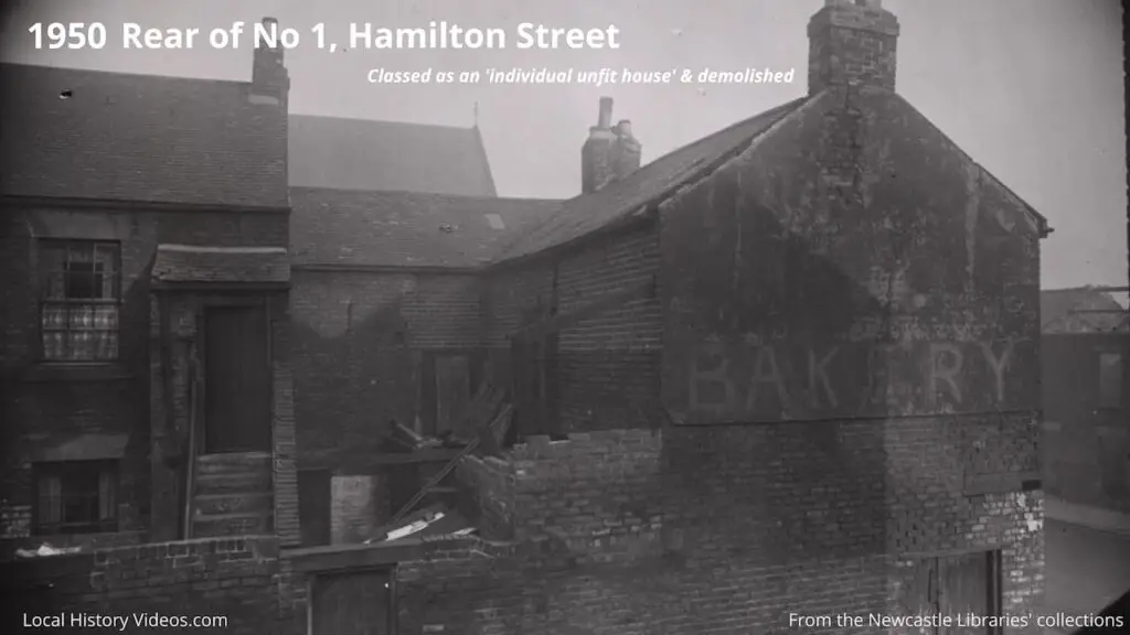 Old photo of the rear of 1 Hamilton Street, Newcastle upon Tyne, in 1950 when the condemned property was awaiting demolition