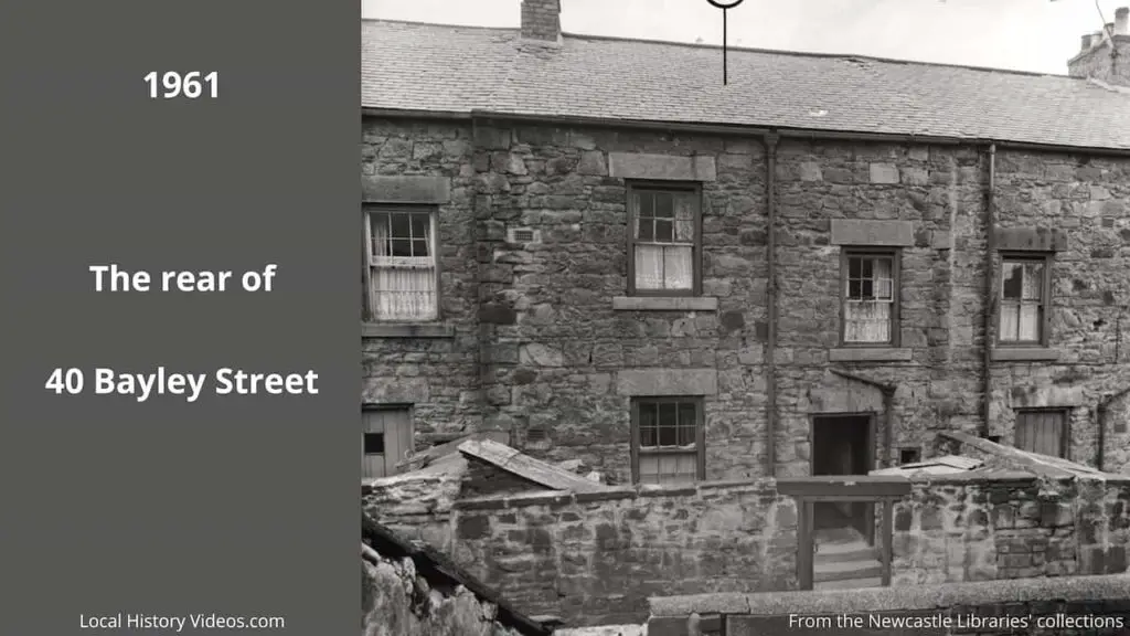 Old photo of the rear of 40 Bayley Street, Newcastle upon Tyne, in 1961, prior to demolition