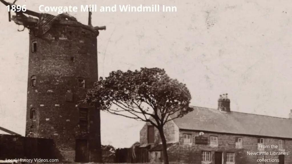 Old photo of the windmill and Windmill Inn at Cowgate, Newcastle upon Tyne, in 1896