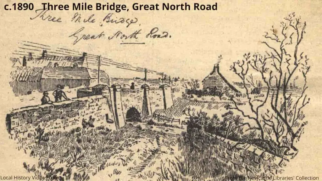 Old picture of the Three Mile Bridge, Great North Road, Gosforth, Newcastle upon Tyne, circa 1890