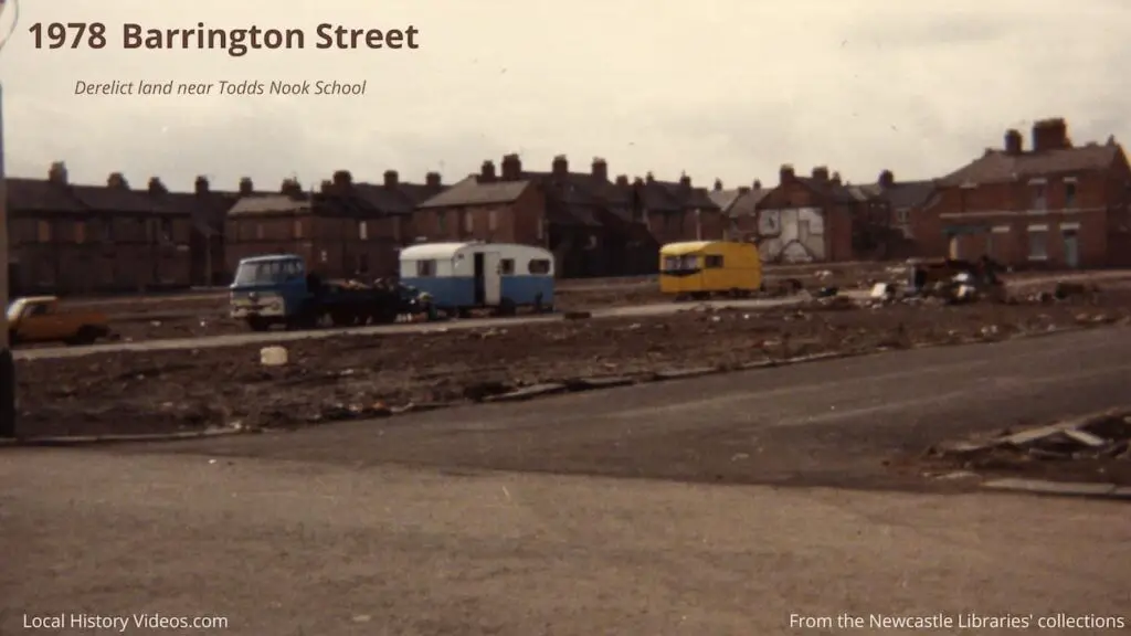 Photo of Barrington Street and the derelict land near Todd Nook School, Newcastle upon Tyne, in 1978