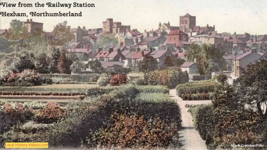 Vintage postcard of the view from the railway station at Hexham, Northumberland, England