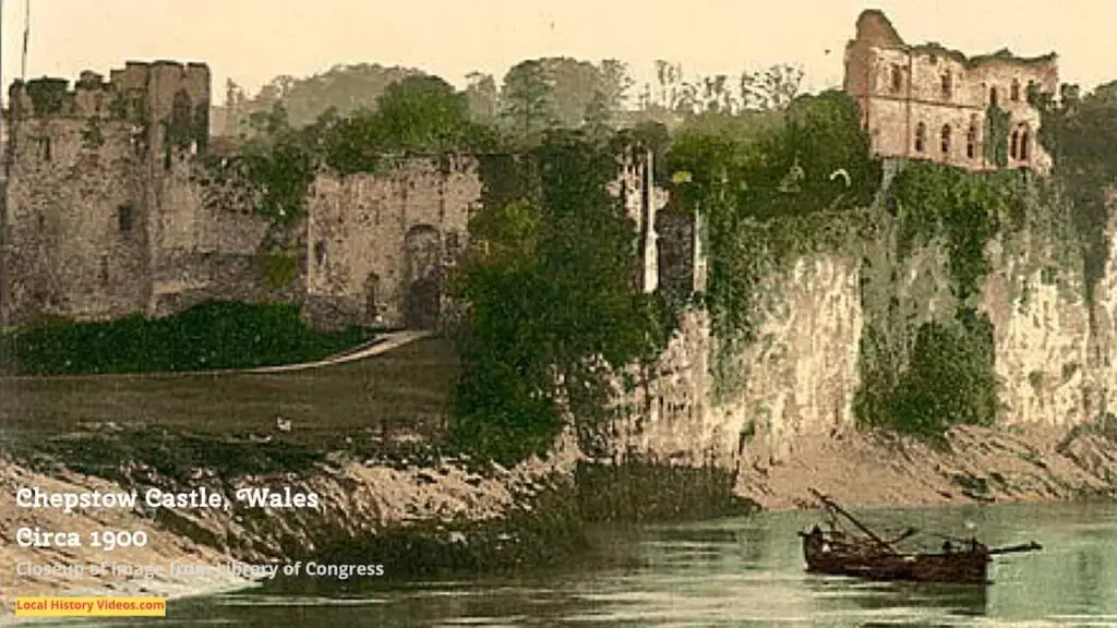 Closeup of an old photo of Chepstow Castle, Monmouthshire, Wales