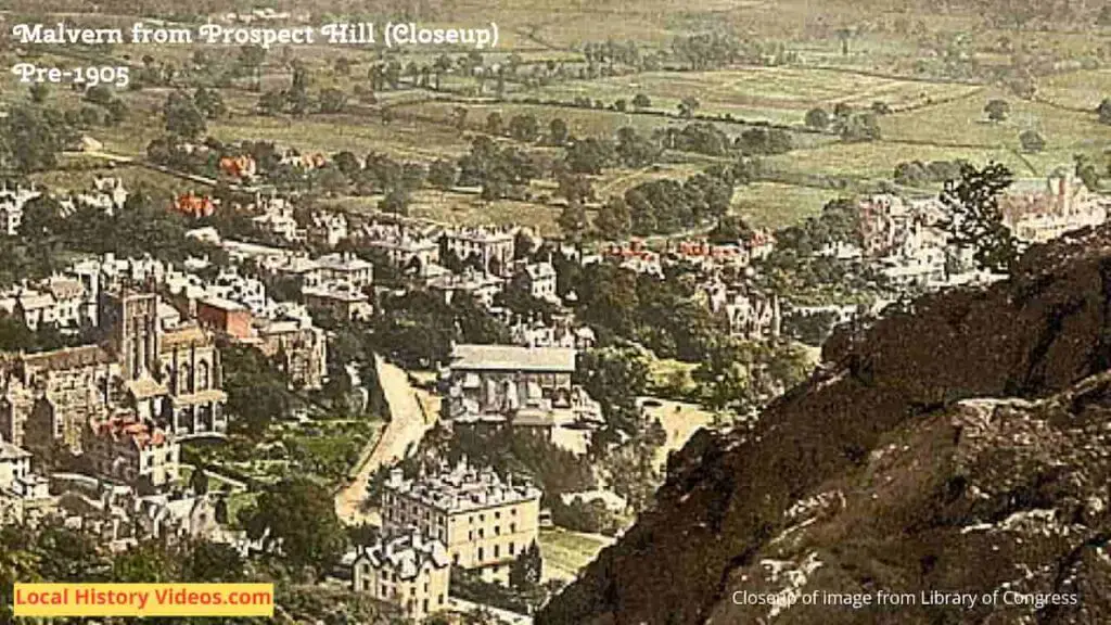Closeup of an old photo of Malvern from Prospect Hill, Worcestershire, pre 1905