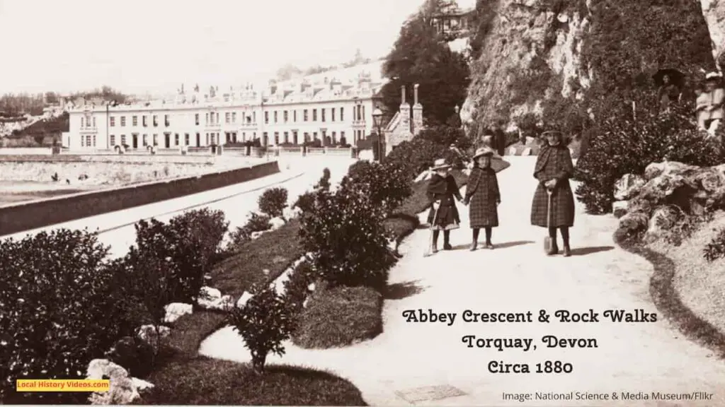 Old photo of Abbey Crescent at Torquay, Devon, England, circa 1880