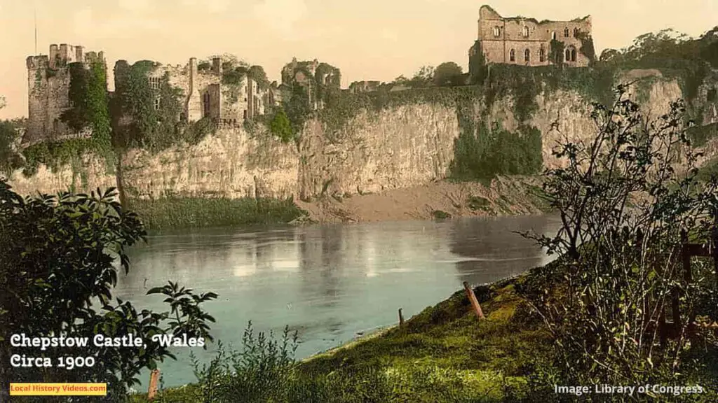 Old photo of Chepstow Castle, Monmouthshire, Wales, circa 1900