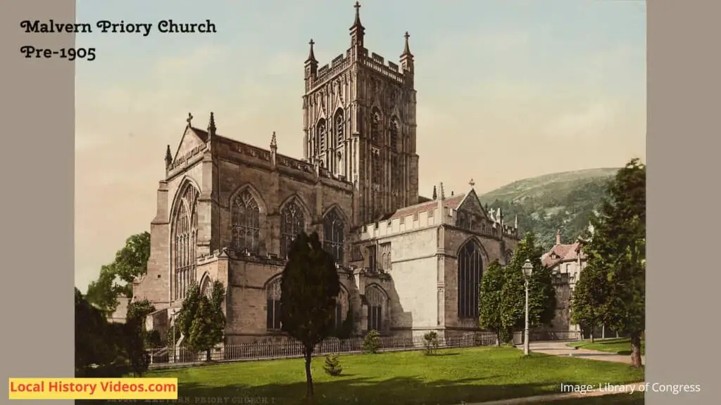 Old photo of Malvern Priory Church, Worcestershire, England, pre-1905