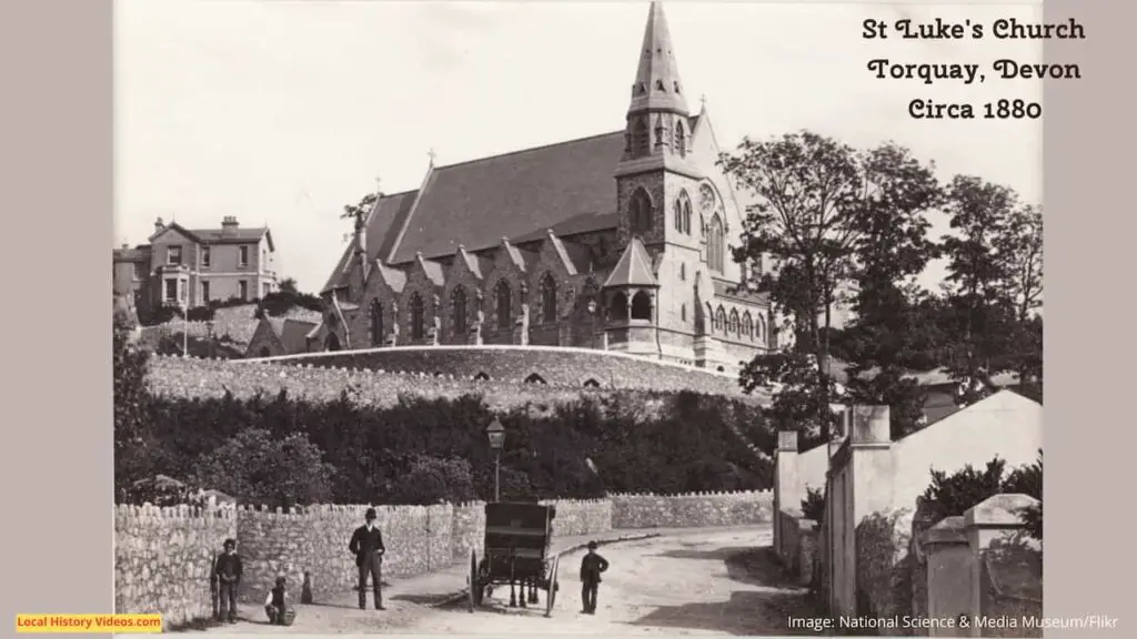 Old photo of St Luke's Church in Torquay, Devon, circa 1880