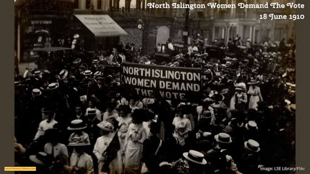 Old photo of the North Islington Women Demand The Vote Parade, 18 June 1910