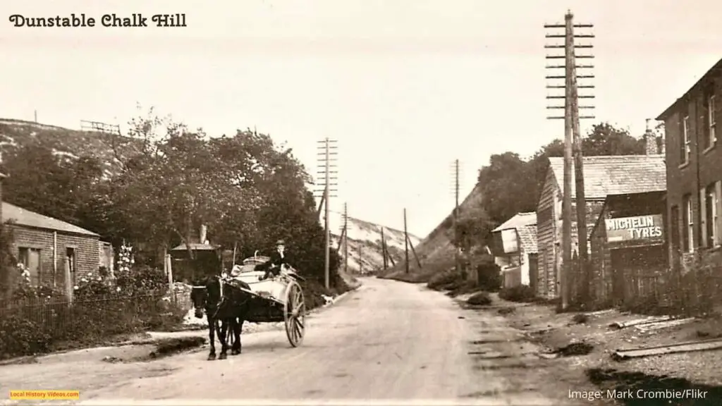 Old photo postcard of Dunstable Chalk Hills and Michelin Tyres