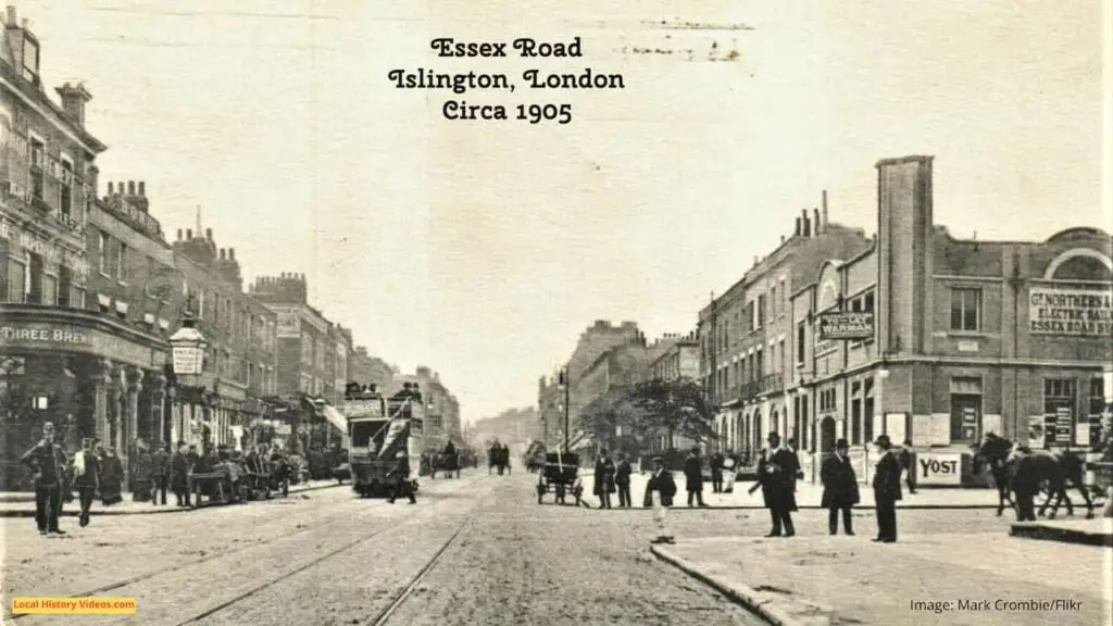 Old photo postcard of Essex Road, Islington, London, circa 1905