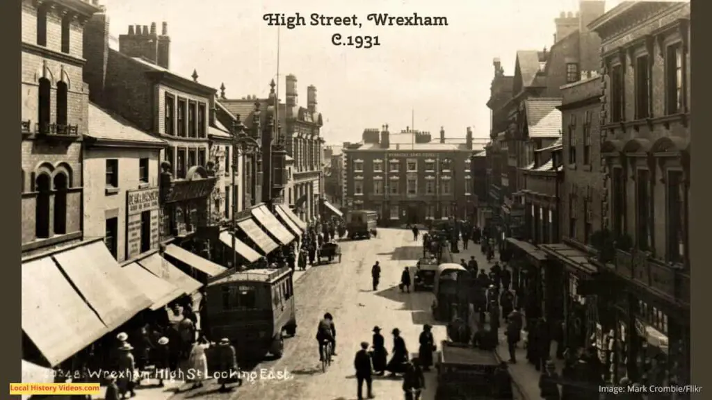 Old photo postcard of the High Street, Wrexham, Wales, 1931