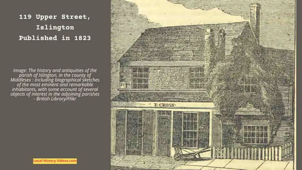 Old picture of 119 Upper Street, Islington, London, published in 1823