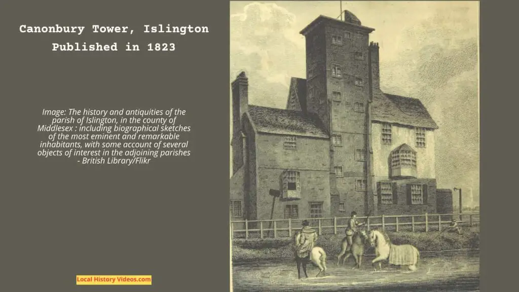 Old picture of Canonbury Tower, Islington, London, published in 1823