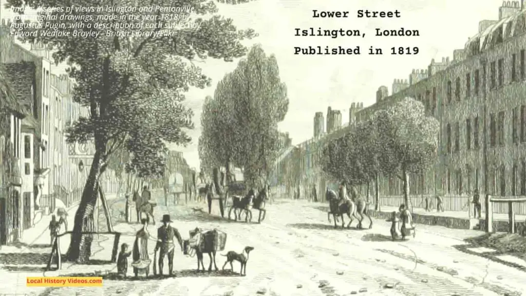 Old picture of Lower Street, Islington, London, published in 1819