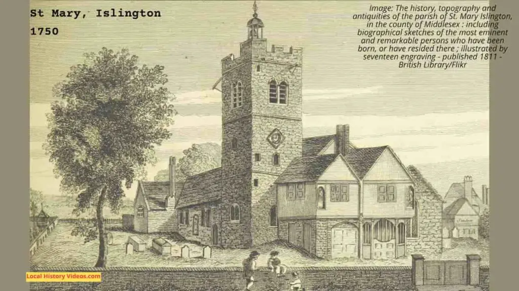 Old picture of St Mary, Islington, published in 1750