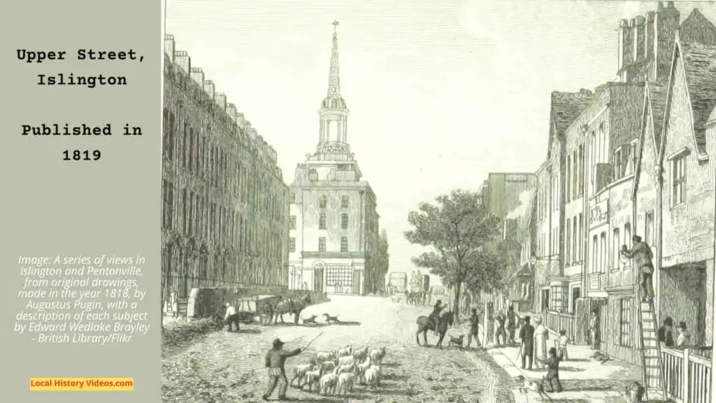 Old picture of Upper Street, Islington, London, published in 1819