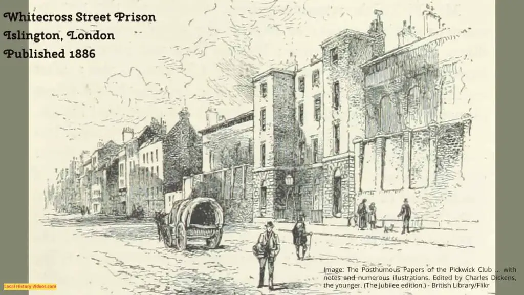 Old picture of Whitecross Street Prison, Islington, London, published in 1886