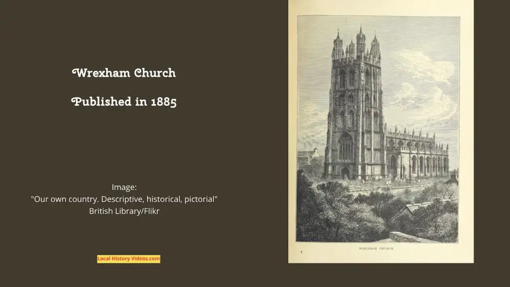 Old picture of Wrexham Church, Wales, published in 1885