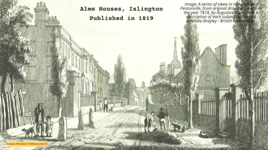 Old picture of the Alms Houses at Islington, published in 1819