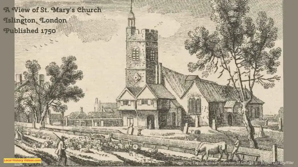 Old picture of the Church of St Mary, Islington, published in 1750