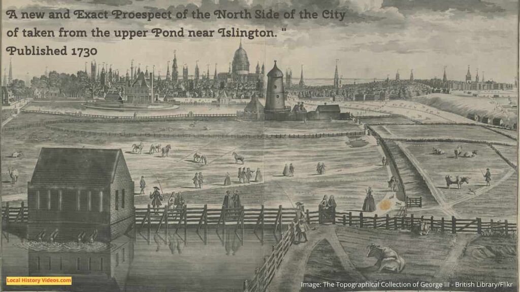 Old picture of the City of London from the Islington Upper Pond, published in 1665