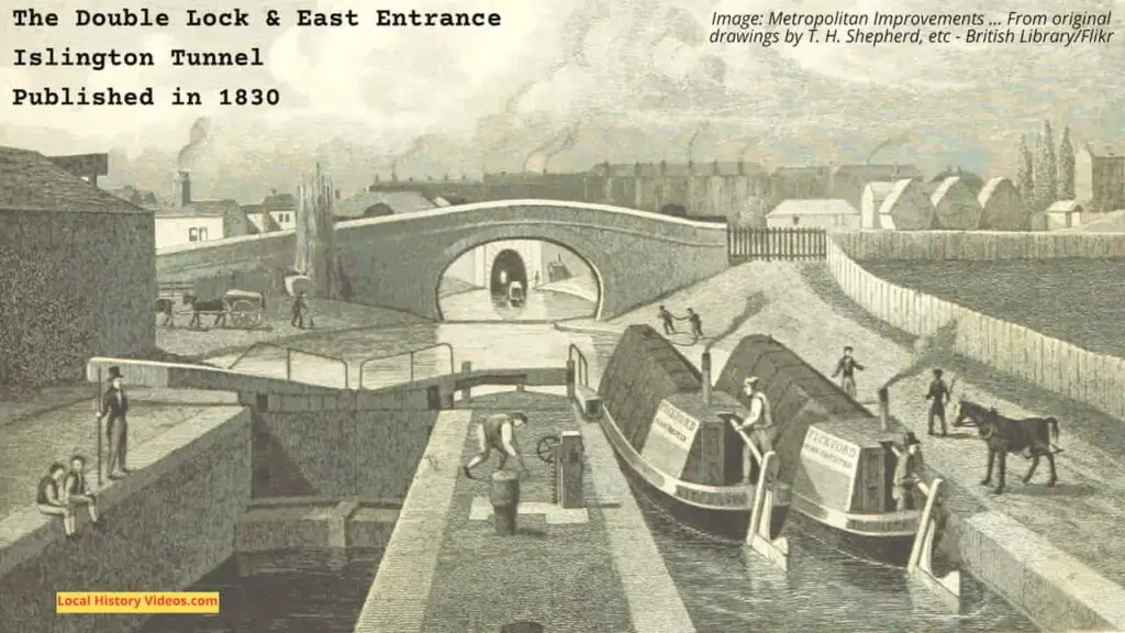 Old picture of the Double Lock and East Entrance Islington Tunnel, published in 1830
