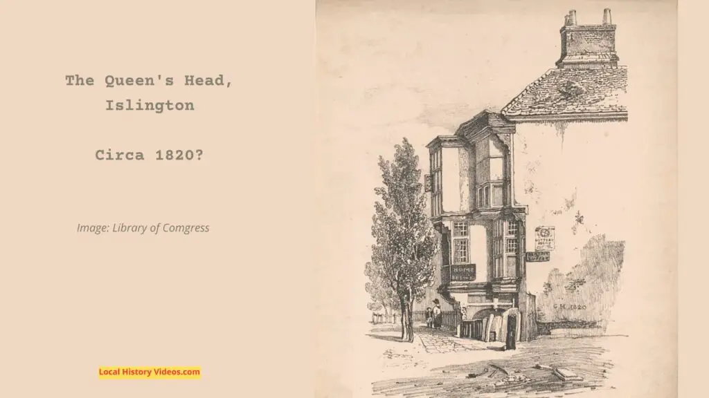 Old picture of the Queen's Head at Islington, London, published circa 1820
