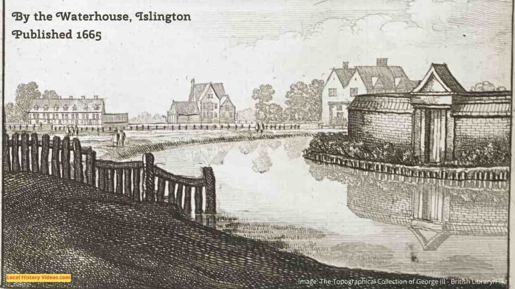 Old picture of the water and buildings at Islington, published in 1665