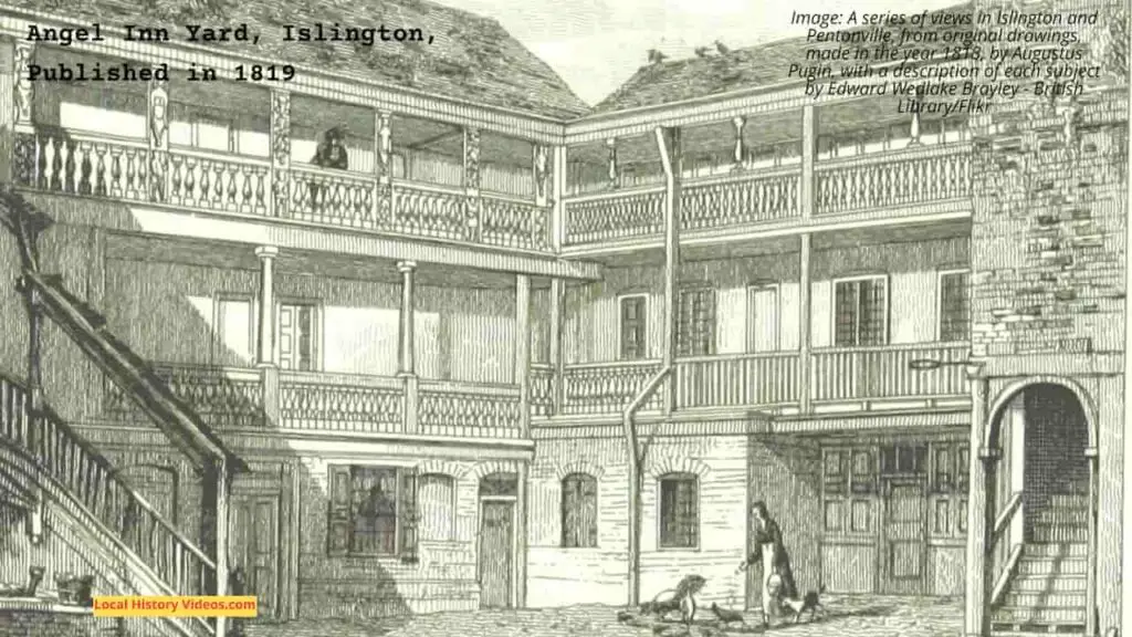 Old picture of the yard at the Angel Inn, Islington, published in 1819