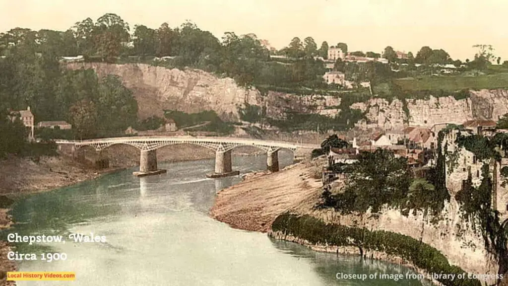 Closeup of an old photo of Chepstow Bridge, Monmouthshire, Wales, circa 1900