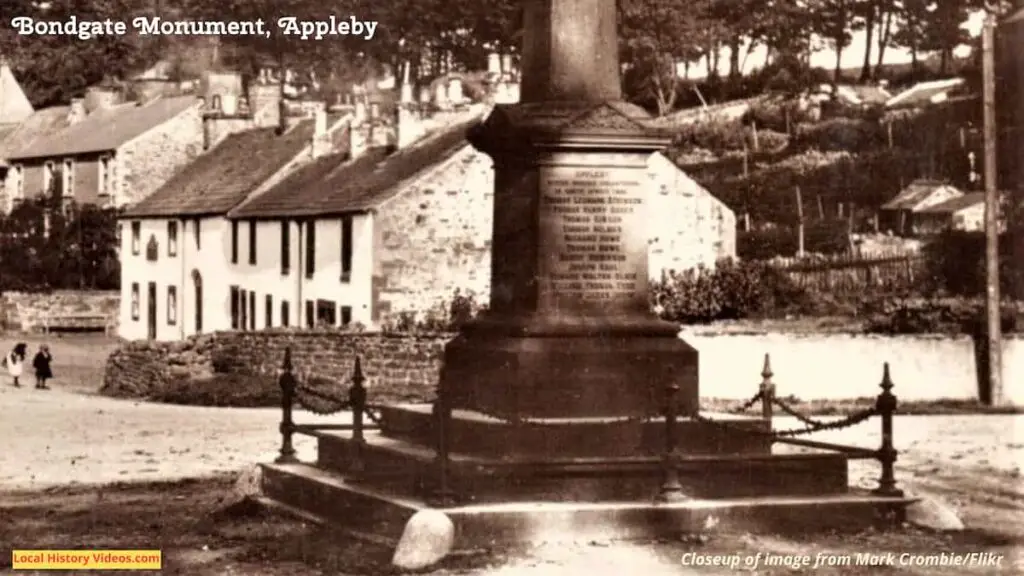 Closeup of an old photo postcard of the Bondgate Monument in Appleby-in-Westmorland